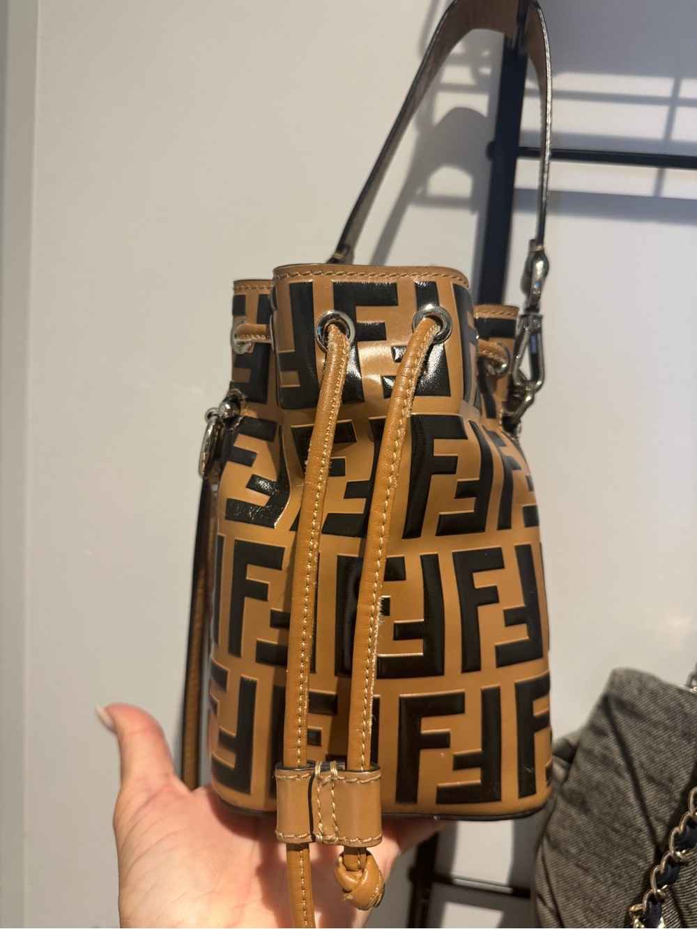 Tan and Black Bucket Bag